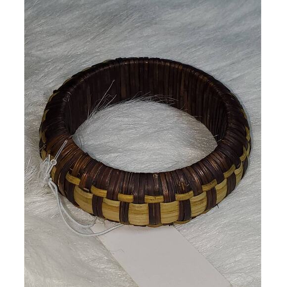 NEW Women's Brown Wicker Braid Handwoven Rattan Bangle Bracelet - Picture 1 of 3
